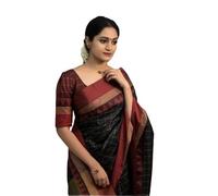 Flosive Women's Kanjivaram Silk Saree with Hand-Woven Weaving Work with Blouse Part, black, One Size