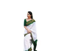 Flosive Women's Kanjivaram Silk Saree with Hand-Woven Weaving Work with Blouse Part, Green G, One Size