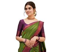 Flosive Women's Latest Color Kanjivaram Silk Saree With Blouse, G Green, One Size
