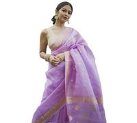 Flosive Women's Light Color Kanjivaram Pure Zari Woven Soft Silk Saree With Blouse, LAVENDER, FREE