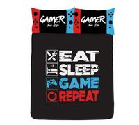 Floso Eat Sleep Game Repeat Reversible Duvet Set in True Black | Size: Double Floso True Black Double