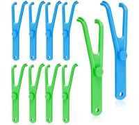 Floss Holder 10PCS Reusable Floss Pick Blue and Green Reusable Holder Y-Shaped Dental Rack for Oral Teeth Clearing, Adults and Kids Dental Tools