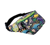 Floss & Rock Dinosaur-Themed Waist Pack, Multicolored, 2 Pockets with Rocket Zip Pulls, Adjustable Strap, Wipe Clean Surface