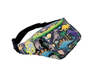 Floss & Rock Dinosaur-Themed Waist Pack, Multicolored, 2 Pockets with Rocket Zip Pulls, Adjustable Strap, Wipe Clean Surface