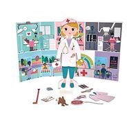 Floss & Rock Magnetic Florence Doll - 40-Piece Wooden Educational Dress-Up Set - Doctor, Nurse, and Patient Outfits - Montessori Toy with Reversible Scene & Easy Storage Creative Play for Kids Ages 3+