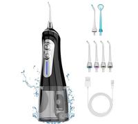 Flosser Cordless for Teeth Pick Cleaning - Powerful Oral Irrigator with 6 Adjustable Modes,320ML Portable & Rechargeable IPX7 Waterproof Cleaner Picks for Home Travel (Black)