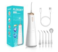 FlossJet Water Dental Flosser for Teeth Cordless with 300ML 4 Cleaning Modes 5 Jet Tips Portable Oral Irrigator USB-Powered Electric Flosser IPX7 Waterproof Irrigator Dental for Home and Travel White