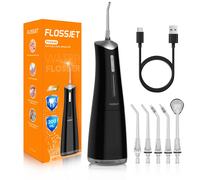 FlossJet Water Dental Flosser for Teeth Cordless with 300ML 4 Cleaning Modes 5 Jet Tips Portable Oral Irrigator USB-Powered Electric Flosser IPX7 Wat