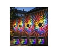 Flossty Solar Mandala Wall Lights, Seven Color Changing Solar Mandala Projection Wall Light, Waterproof Metal Fence Light for Yard Garden Patio Backyard Post (4)