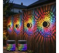 Flossty Solar Mandala Wall Lights, Seven Color Changing Solar Mandala Projection Wall Light, Waterproof Metal Fence Light for Yard Garden Patio Backyard Post