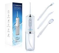 FlossyFresh Water Flosser for Teeth, Oral Irrigator, Cordless, Removes Plaque, 360° Flossing, 3 Operating Modes, 4 Attachment Nozzles, for at-Home Use, USB Rechargeable, Travel-Friendly