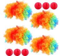Flotory 10 Pcs Clown Costume Set Include 4 Pcs Clown Rainbow Wig 6 Pcs Red Nose Circus Accessories for Halloween Carnival Pretend Play Cosplay
