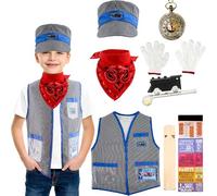 Flotory 10 Pcs Kids Train Conductor Costume Set Driver Cap Vest and Whistle Train Engineer Dress Up Outfit for Boys Girls Pretend Party Halloween Cosplay Day