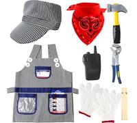 Flotory 10 Pcs Kids Train Conductor Costume Set Train Engineer Dress Up Kit Driver Cap Bandana and Whistle Outfit for Boys Girls Halloween Career Day Pretend Party Cosplay