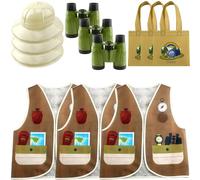 Flotory 12 Pcs Kids Explorer Costume Set Include 3 Adventure Hats 3 Plastic Binocular 3 Vest 3 Safari Tote Bag for Halloween Boys Girls Cosplay Jungle Party Favors Supplies