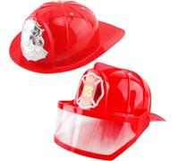 Flotory 2 Pcs Kids Fire Hat Red Firefighter Hat Costume Accessory Plastic Fireman Helmet for Firefighter Party Favors Cosplay Dress Up