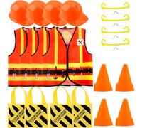 Flotory 20 Pcs Kids Construction Costume Construction Worker Dress up Vest with Construction Hat Goggles Builder Construction Outfit for Boys Girls Halloween