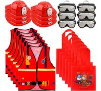 Flotory 24 Pcs Kids Fireman Costumes Set Include 6 Firefighter Vests 6 Fireman Hats 6 Goggles 6 Tote Bag for Boys Girls Halloween Party Favors Birthday Cosplay