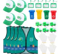 Flotory 26 Pcs Kids Waste Management Costume Management Garbage Truck Toy Hat Gloves ID Card Recycle Trash Vest for Cosplay Career Day