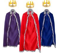 Flotory 3 Set Adult King Costume Accessories include 3 King Prince Cape Robe and 3 Crown for Men Women Halloween Cosplay Party (Color Set 2)