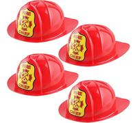 Flotory 4 Pcs Kids Firefighter Hat Plastic Red Fire Chief HatFireman Helmet Costume Accessory for Cosplay Firefighter Party Favors Dress Up (Color Style 1)