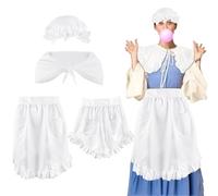 Flotory 4 Pcs Women Colonial Costume Colonial Apron Shawl Accessories White Mob Cap Bonnet for Halloween Party Cosplay Girls