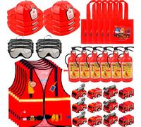 Flotory 42 Pcs Kids Fireman Vest Costume Firefighter Vest Cosplay Pretend Fire Chief Outfit With Toy Accessories for Boys Girls Dress Up Party Favors Career Day