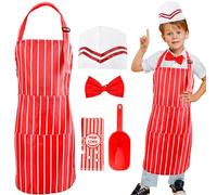 Flotory 54 Pcs Kids Waiter Costume Set Includes 50 Pcs Popcorn Bags Chef Red Hat Bow Tie Shovel Red and White Striped Apron for Boy Girl Cosplay Party Costume