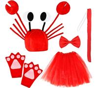 Flotory 6 Pcs Halloween Crab Costume Props Lobster Costume Set Crab Hat with Bow Tie Gloves Tail Skirt for Adult Ocean Animal Role Play