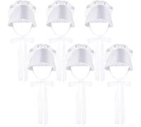 Flotory 6 Pcs Halloween Prairie Colonial Maid Bonnet White Pioneer Bonnet Hat Prairie Cap Amish Hat for Women Halloween Cosplay