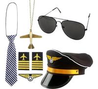 Flotory 6 Pcs Kids Pilot Captain Hat Pilot Costume Accessories Flight Airline Dress Up Costume Kit with Sunglasses for Boys Girls Cosplay Career Day