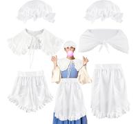 Flotory 6 Pcs Women Colonial Costume Pilgrim Aprons and Hats Accessories White Mob Cap Bonnet Shawl for Girls Stage Performances Party Cosplay