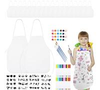 Flotory 68 Pcs Kids Painting Aprons Kit include 20 Blank DIY White Apron 24 Colored Pens 4 Acrylic Paint 4 Painting Brushes and 16 Drawing Rule for PaintingKitchen Cooking