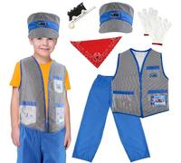 Flotory 7 Pieces Train Driver Costume for Kids, Locomotive Driver Hat, Engine Vest, Bandana, Engine Driver Outfit for Boys and Girls, Halloween, Career Day, Role Play, Party, Cosplay
