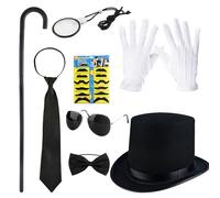 Flotory 8 Pcs 1920s Men Costume Gentleman Dress up Accessories Rich Man Costume with Fedora Hat for Halloween Cosplay Party (Color Style 1)