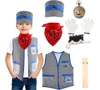 Flotory 8 Pcs Kids Train Conductor Costume Set Engineer Vest Outfit Train Conductor Dress Up Kit for Kids Halloween Role Play Career Day Pretend Cosplay Party