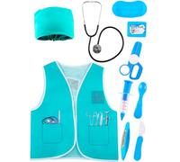 Flotory 9 Pcs Kids Doctor Costume Set Doctor Vest Hat Stethoscope Propos Surgeon Uniform for Boys Girls Dress Up Pretend Party Cosplay Career Day