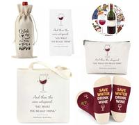 Flotreif Wine Gifts for Women - 5-Piece Set with Socks, Towel, Makeup Bag & Bottle Gift Bag. Practical Birthday Present for Mom, wine gifts-B