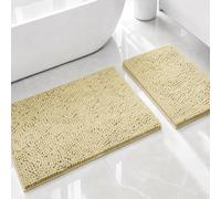 Flotstiga Bathroom Rugs Sets 2 Piece,Super Absorbent Soft,Thick,Machine Washable Chenille Bath Mat,Non Slip Toilet Floor Rug,Bath Mats for Bathroom,16x24 Plus 20x32 Shape,Beige
