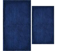 Flotstiga Bathroom Rugs Sets 2 Piece,Super Absorbent Soft,Thick,Machine Washable Chenille Bath Mat,Non Slip Toilet Floor Rug,Bath Mats for Bathroom,16x24 Plus 20x32 Shape,Navy Blue