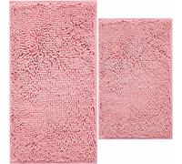 Flotstiga Bathroom Rugs Sets 2 Piece,Super Absorbent Soft,Thick,Machine Washable Chenille Bath Mat,Non Slip Toilet Floor Rug,Bath Mats for Bathroom,16x24 Plus 20x32 Shape,Pink