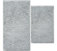 Flotstiga Bathroom Rugs Sets 2 Piece,Super Absorbent Soft,Thick,Machine Washable Chenille Bath Mat,Non Slip Toilet Floor Rug,Bath Mats for Bathroom,16x24 Plus 20x32 Shape,Light Grey