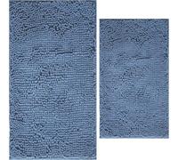 Flotstiga Bathroom Rugs Sets 2 Piece,Super Absorbent Soft,Thick,Machine Washable Chenille Bath Mat,Non Slip Toilet Floor Rug,Bath Mats for Bathroom,16x24 Plus 20x32 Shape,Denim Blue