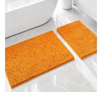 Flotstiga Bathroom Rugs Sets 2 Piece,Super Absorbent Soft,Thick,Machine Washable Chenille Bath Mat,Non Slip Toilet Floor Rug,Bath Mats for Bathroom,16x24 Plus 20x32 Shape,Orange