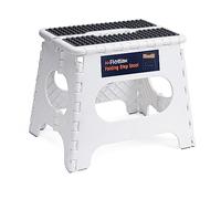 Flottian 11" Folding Step Stool for Adults and Kids Holds Up to 300 lbs,Non-Slip Folding Stools with Portable Handle, Compact Plastic Foldable Step Stool for Bathroom,Bedroom, Kitchen, White,1PC