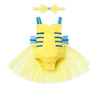 Flounder Costume Baby Girls Newborn Infant Oneder Sea First 1st Birthday Cake Smash Outfit Toddler Carnival Cosplay Romper Dress Bodysuit Under the Sea One Year Old Party Photo Shoot Yellow 18-24M