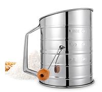 Flour Sifter, 3 Cup Flour Sifter for Baking Fine Mesh Rotary Hand Crank with Loop Agitator for Quick Sifting, Flour Sifter Stainlees Steel, Crank Sifter Flour for Baking Cakes and Spices Toresano