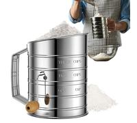 Flour Sifter | Fine Mesh Rotary Hand Crank Flour Sifter with Agitator,Dishwasher Safe Kitchen Sifting Tool Powdered Sugar Shaker for Pastries Pies Cakes Desserts Bread Cupcakes