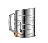 Flour Sifter for Baking, Fine Mesh Stainless Steel 3 Cup Flour Sifter with Rotary Hand Crank & Loop Agitator for Quick Sifting