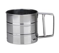 Flour Sifter Stainless Steel with Handle Flour Sieve Shaker Cup Hand Held Hand Crank Press Trigger Large for Icing Sugar Cocoa Cake Flour Home Kitchen Baking (Silver)